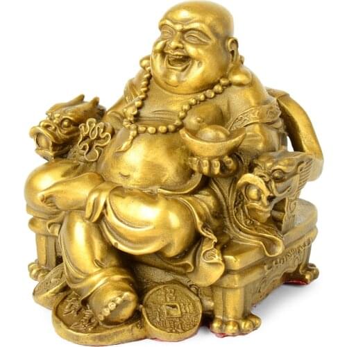 Buddha Wealth Riches Fortune Statuette Crafts Opening Light Maitreya Copper Buddha Decoration Living Room Decor Study Figure