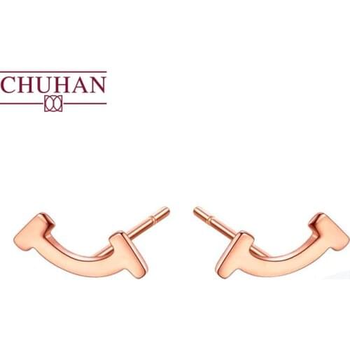 CHUHAN 18k Gold Smile Stud Earrings Female AU750 Rose Gold Earrings for Girlfriend and Mother Gift Real Gold Fine Jewelry