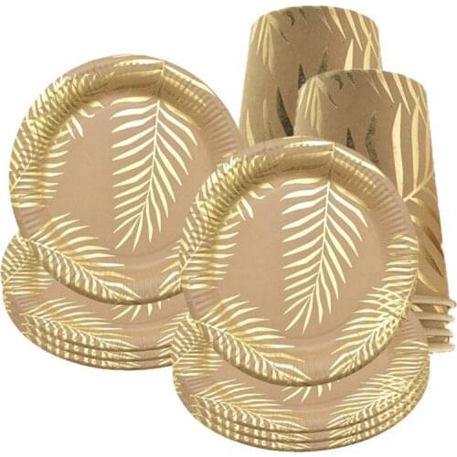 Hawaii Palm Leaf Foil Thick Paper Plates Cups Napkins Disposable Tableware Home Decor Birthday Party Supplies for Kids Adult