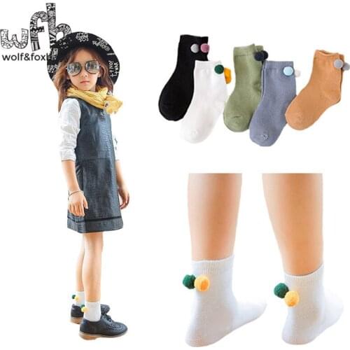 Retail 0-10years socks solid color Hairball newborn Kids children Cotton spring autumn fall winter