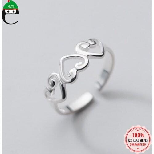 ElfoPlataSi Real S925 silver ring Korean version of small fresh hollow love tail ring simple and sweet lady ring DD931