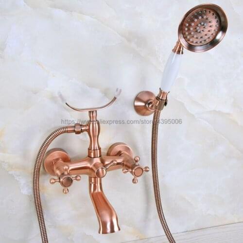Red Copper Antique Bathroom Clawfoot Bathtub Faucet With Brass Handheld Shower Head Cold Hot Water faucet Mixer Tap Bna358