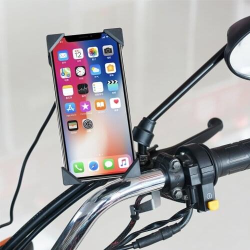 Phone Support Bracket 360° rotation USB Charger Rearview Mirror One-Click Telescoping Phone Holder For Motorcycle