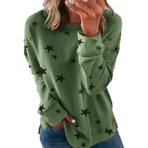 Lady Star Printing Women T-Shirt Loose Plus Size Long Sleeve Autumn Winter Round Neck Streetwear Tops Tees Soft Casual Female