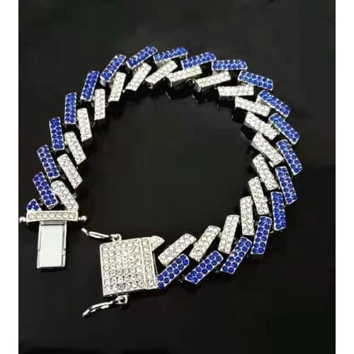 Iced Out Cuban Chain Mens Hip Hop Jewelry Big Gold Chain Colourful Rhinestone CZ Clasp for Mens Rapper Charm Bracelet Men Women