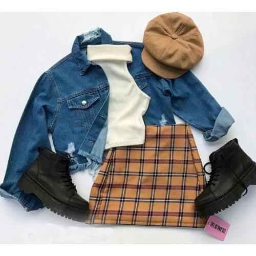 2Pcs Toddler Summer Stylish Outfit, Solid Color Ribbed High-Neck Sleeveless Crop Tops + Plaid Short Skirt for Girls, 1-6 Years