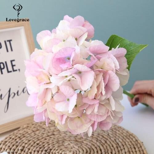 Lovegrace 1 Head Big Hydrangea Artificial Flowers Faux DIY Silk Flower White Hydrangea for Home Wedding Fake Flowers Decoration