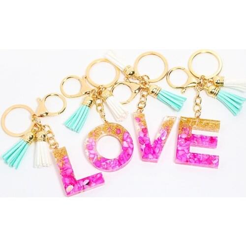 Fashion Tassel Keychains For Keys Women Jewelry A-Z Letters Initial Resin Handbag Pendant Cute Keychain Key Rings Accessories