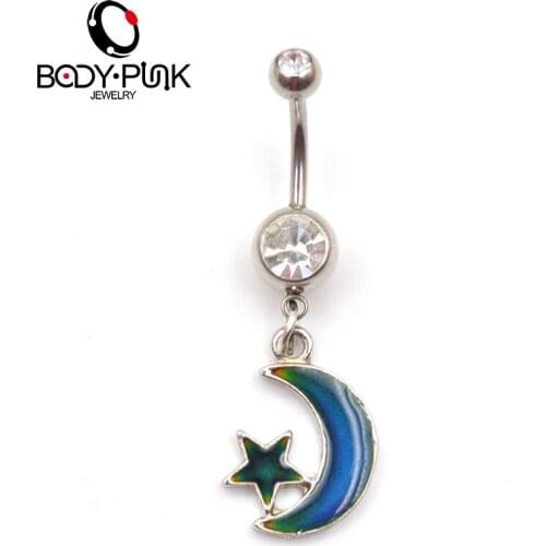 Mood Moon Star Charm Gem Rhinestone Gauged Belly Button Piercing Navel For Rings Pircing Ombligo Body Jewelry NR 034