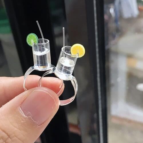 Small and Exquisite Taste Lemonade Cup Ring Manual Production Personality Summer Jewelry Female Creative Funny DIY Rings