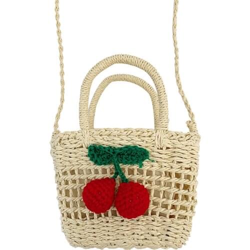 2020 New Women Cute Cherry Bucket Shoulder Bag Summer Paper Straw Beach Tote Purse Daily Large Capacity Casual Style Handbags