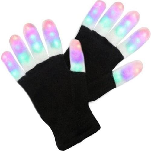 New LED Flash Gloves Five Fingers Light Ghost Dance Black Bar Stage Performance colorful Light Finger Lighting Gloves Glow flas