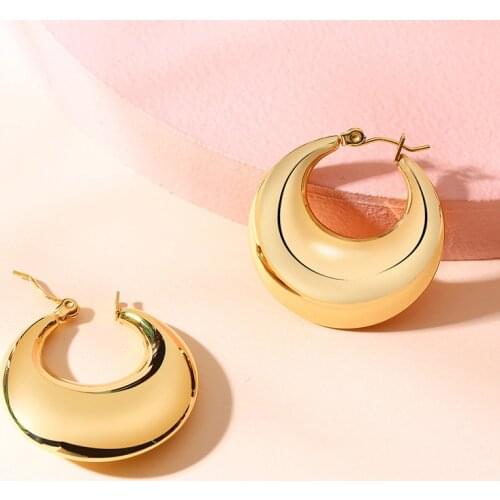 Charm Women Hoop Earring Moon Design Stainless Steel Meniscus Earrings