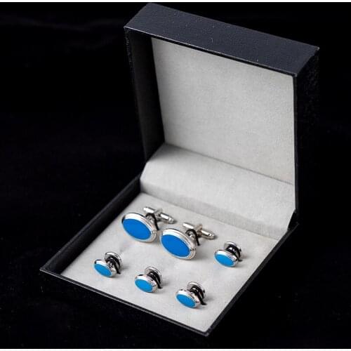 Wholesale High Quality French Cufflinks Button For Mens Shirt Blue Black Enamel Cufflinks and Tuxedo Studs Set