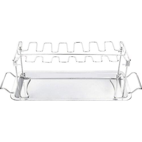 Chicken Leg Wing Rack 14 Slots Stainless Steel Metal Roaster Stand with Drip Tray for Smoker Grill or Oven