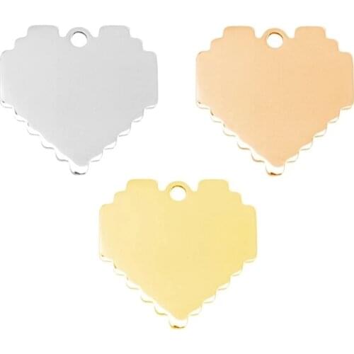 100% Stainless Steel Heart Charm Blank For Engrave Rose Gold/Gold/Silver Color Metal Sawtooth Heart Charms Mirror Polished 50pcs