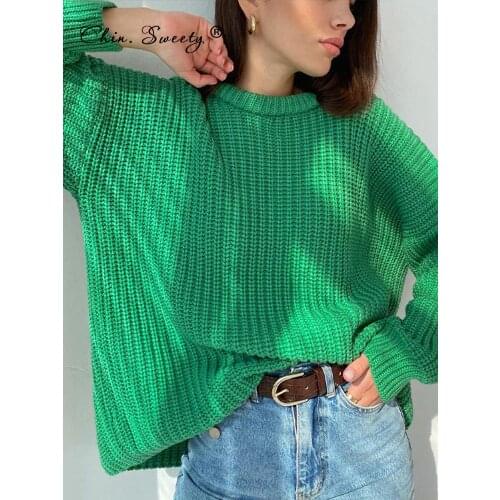 Womens Knitted Thicken Pullovers Sweater Autumn Winter Oversize Long Sleeve Casual Loose Sweaters Female Solid 2021 Ladies Top