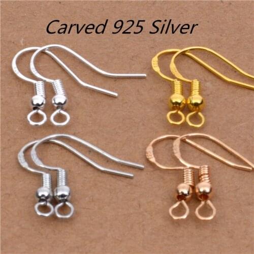 50pcs Carved 925 Ear Hook Silver/Gold/Antique Bronze/Rhodium Silver Earring cupronickel materiaFlattening Line Jewelry Fittings