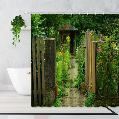3D Retro Wall Green Plant Shower Curtains Leaf Vines Old Walls Flower Pastoral Decor Hanging Cloth Bathroom Bath Curtain Set