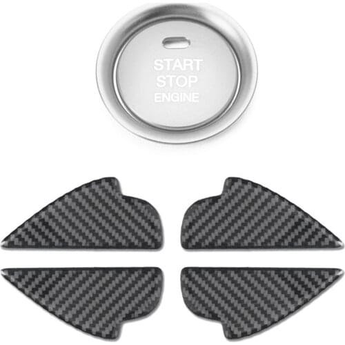 Silver Aluminum Keyless Engine Push Start Button with Carbon Fiber Interior Door Handle Bowl Panel Cover Trim