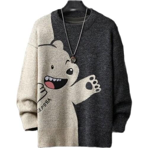 2021 Sweater Men Harajuku Knitted Pullover Hip Hop Streetwear Cartoon Bear Sweater O-neck Oversize Casual Couple Male Sweaters