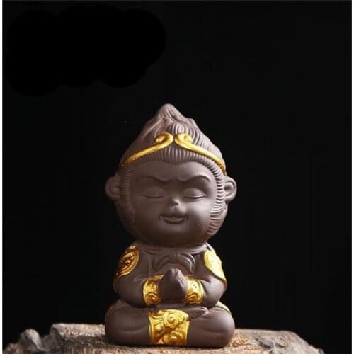 High 10cm Chinese Purple Clay Kung Fu Tea Set Monkey King Tea Pet Tea Accessories For Puer Oolong Tea Home Deco Family Ornaments