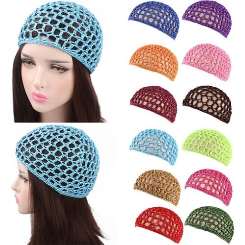 Womens Mesh Hair Net Crochet Cap Solid Color Snood Sleeping Night Cover Turban