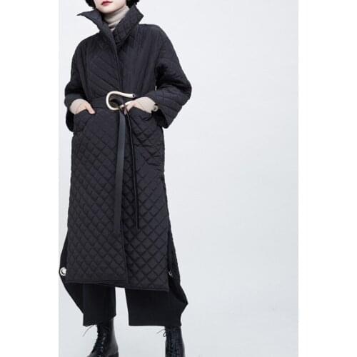 Johnature Fashion Cotton Thin Autumn Winter New Slits Women Parkas 2021 Casual All Match Loose Solid Color Pockets Female Coats