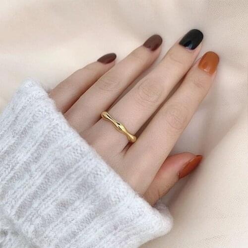 YUN RUO 18K Gold Plated Bamboo Joint Ring Female Personality Fashion Titanium Steel Index Finger Ring Jewelry Water Proof