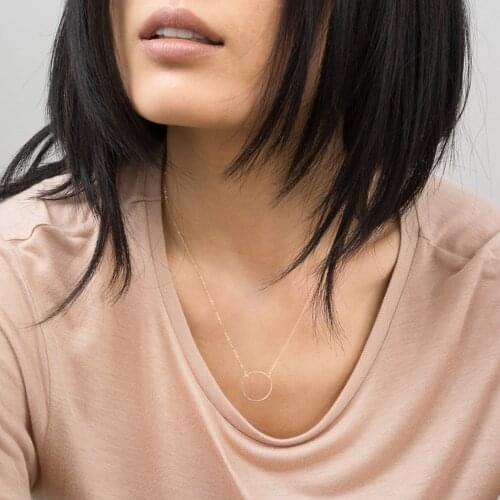 Simple Hollow Round Pendant Necklace for Women Stainless Steel Short Chokers Clavicle Chain Party Anniversary Jewelry 2020 New