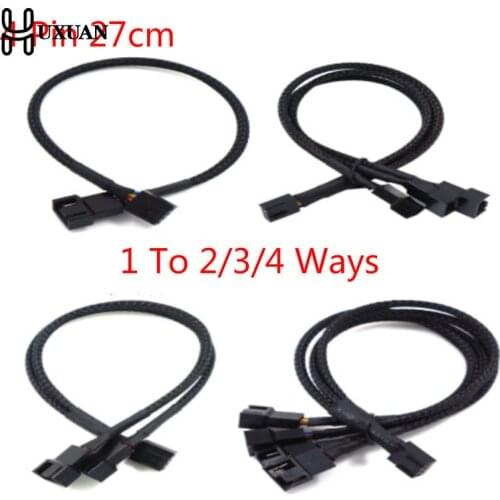 4 Pin Pwm Fan Cable 1 To 2/3/4 Ways Splitter Black Sleeved 27cm Extension Cable Connector 4Pin PWM Extension Cables