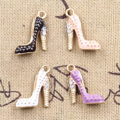 4pcs Charms High heels Shoes Cute 14x16mm Pendants Making DIY Handmade Finding For Keychain Necklace Oil Dripping Jewelry