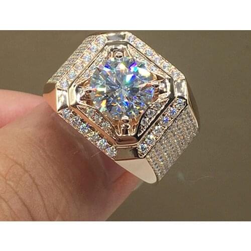 Mens 925 Sterling Silver rings finger luxury Engagement Wedding ring boys Simulated Diamond rose gold Jewelry Size 7-13 gift