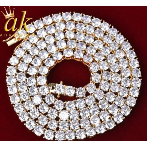 5mm Iced Out Zircon 1 Row Tennis Chain Necklace Gold Color Hip hop Rock Street Jewelry