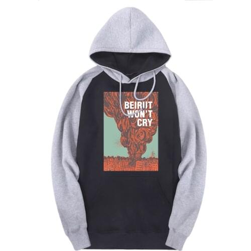 Beirut Won't Cry Sweatshirts Man Raglan Hooded Warm Printed Tracksuits Harajuku Fall Winter Brand Hoodies Male Moletom Masculino