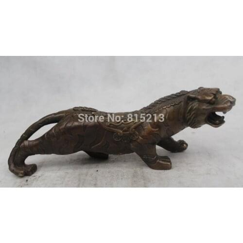 Bi0011652 4"Chinese Folk Pure Bronze excellent Lucky Money drawing tiger Statue