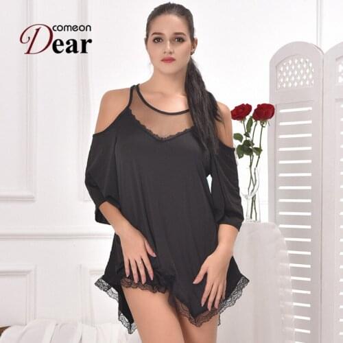 Comeondear Women Loose Sexy Underwear Hollow Out Shoulder Lace Dress Erotic Porno Lingerie Femme Plus Size Sleepwear RA80190