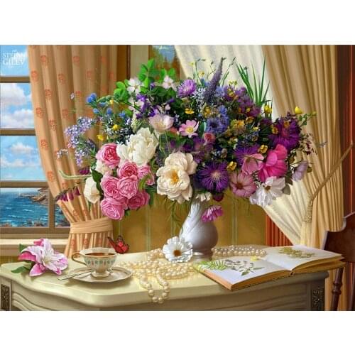 Flowers For Adults DIY Cross Stitch Embroidery 11CT Kits Needlework Craft Set Cotton Thread Printed Canvas Home Design