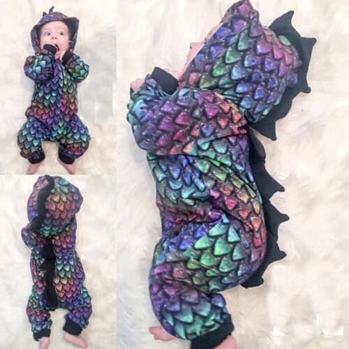 Pudcoco Babys Clothes Newborn Baby Boy Girl Dinosaur Colorful Hooded Romper Jumpsuit Clothes