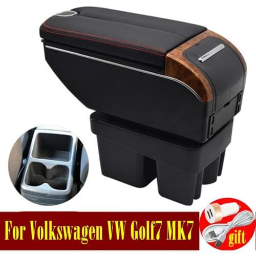For VW Golf 7 armrest box Double doors open 7USB Centre Console Storage Box Arm Rest