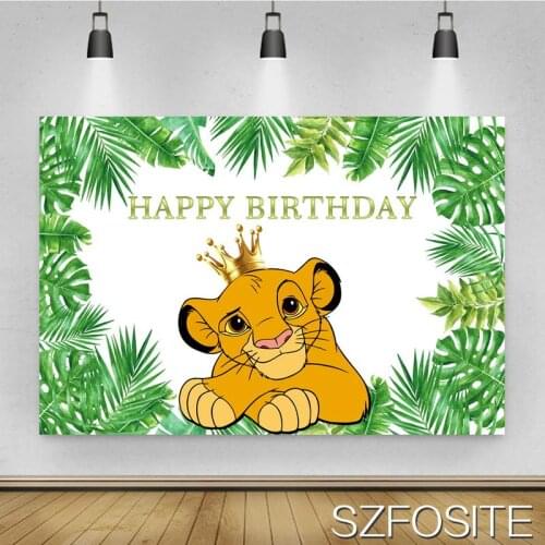 Cartoon Wearing Crown Lion Leaf Background Boy Birthday Party Decoration Photography Studio Photo Children Room Wall Backdrop