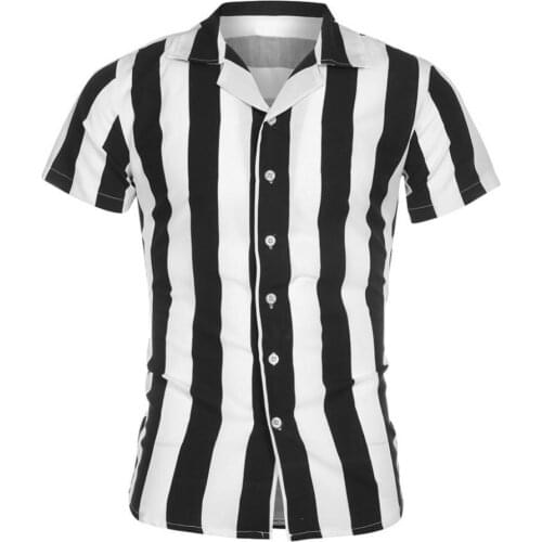 3 Colors New Fashion Summer Casual Men Turn Down Collar Short Sleeve Vertical Stripes Buttons Slim Holiday Shirt Tee Tops