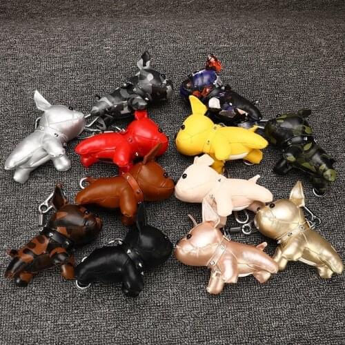 PU Leather Bulldog Keychain Cute Animal Dog Key Chain Charm Bag Car Key Ring Pendant Accessories Trinkets Resin BullDogs