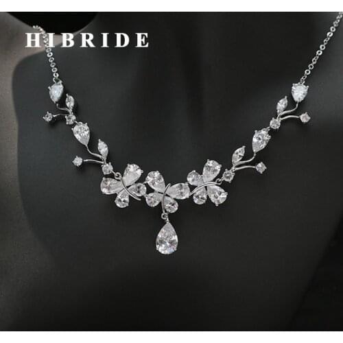 HIBRIDE New Arrival AAA Cubic Zircon Women Bridal Dubai Jewelry Set Long Chain Earrings Sets Dress Accessories N-278