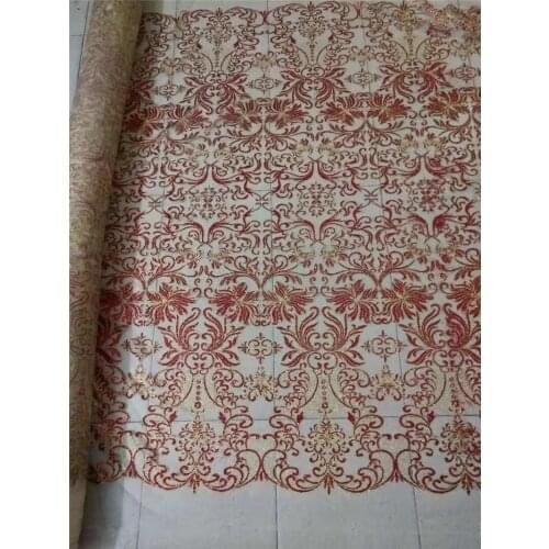 Good looking gold edge red glitter lace fabric shiny lace fabric for party or wedding dress dress good quality YG-517
