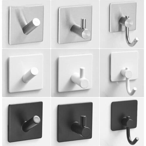 1PC Robe Hooks Black/White 304 Stainless Steel Towel Hook Robe Hook Wall Hanger Bathroom Accessory Organizer Clothes Rack