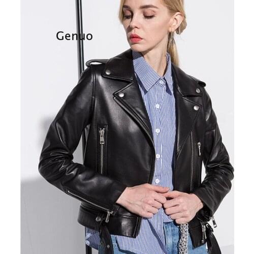 Spring Autumn Women Faux Leather Jacket Ladies Solid With Belt Zipper Biker Coat Female Casual Outwear