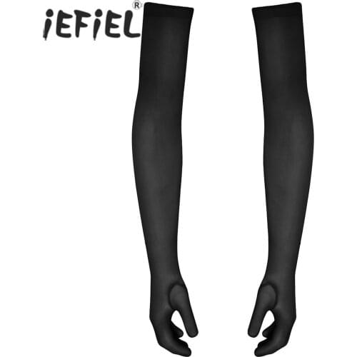 Men See-through Mesh Ultrathin Arm Gloves Stretchy Full Finger Gloves Clothing Accessories Solid Color Stage Performance Gloves