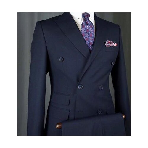Costume Homme Navy Blue Double breasted Mens Suit 2 Pieces Blazer Groom Tuxedos Wedding Suits Groomsmen 2 Pcs(Blazer+Pants)