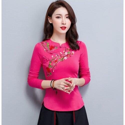 Chinese Style Clothing Women Clothes 2021 Cheongsam Top Chinese Traditional Shirt Blouse Cotton Hanfu Ladies Chinese Tops 12246